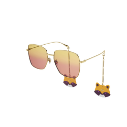 GUCCI | 俏皮浣熊掛飾方框太陽眼鏡 明亮橘
