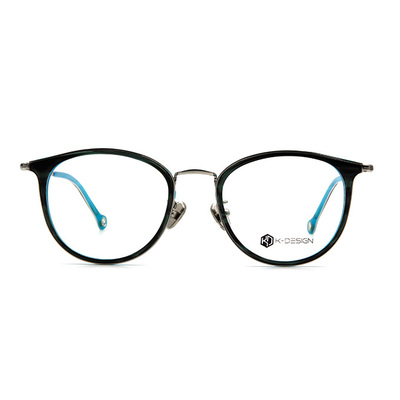 K-DESIGN K PLUS舒適彈力款眼鏡◆韓風眼鏡貓型魅惑精緻雙圈框眼鏡 湖翡藍