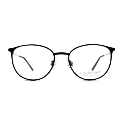 CHARMANT β-鈦 日式彩紋梨圓框眼鏡 ▏霧黑/白紋