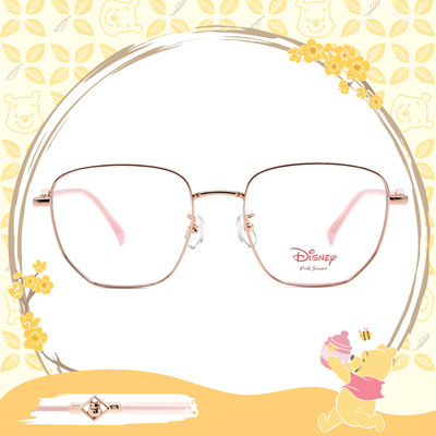 Disney-粉萌季 l 角落維尼 大方框眼鏡 玫粉金