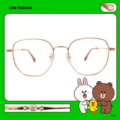 LINE FRIENDS★熊大款｜puppy小零食 多邊框眼鏡｜箔金粉