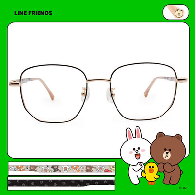 LINE FRIENDS★熊大款｜puppy樂園 方框眼鏡｜氣質金