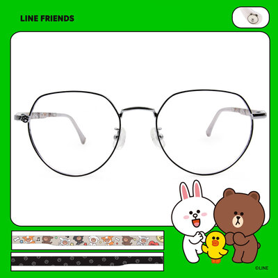 LINE FRIENDS★熊大款｜puppy樂園 多邊框眼鏡｜雪幕銀