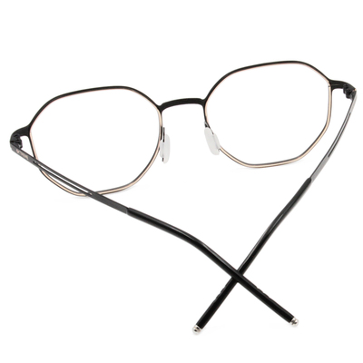 極．纖細輕款｜輕彈造型多邊框眼鏡 黑淡金