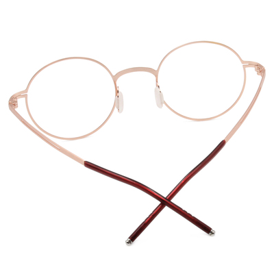 極．纖細輕款｜輕彈造型圓框眼鏡 殷紅/玫瑰金