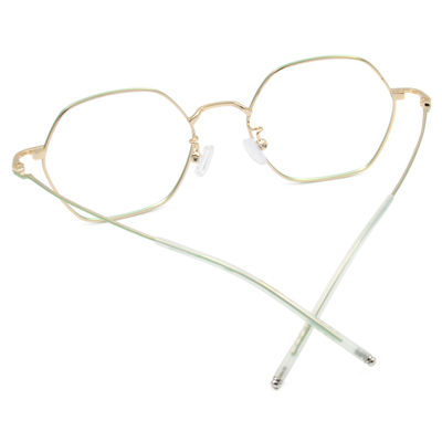 極．纖細輕款｜知性款多邊框眼鏡 質感金/綠