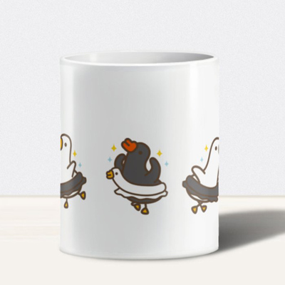 伸縮自如的雞與鴨 | 黑白鵝-天鵝湖 陶瓷杯