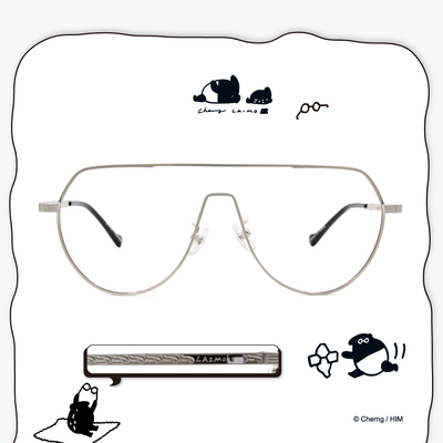 ❰台灣設計師聯名❱_LAIMO系列｜滿版來貘 飛官框眼鏡｜太空銀
