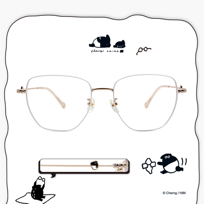 ❰台灣設計師聯名❱_LAIMO系列｜細邊簍空來貘 造型大方框眼鏡｜甜美白