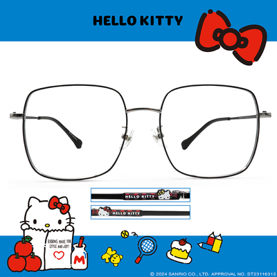 HELLO KITTY▪︎經典|文學雅致格子 大方框眼鏡|霧黑銀