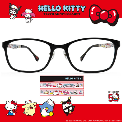 HELLO KITTY▪︎50週年|派對時光 方框眼鏡|鋼琴黑