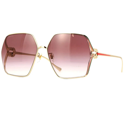 GUCCI | 雙槓風格多邊框太陽眼鏡 | 蜜桃粉金