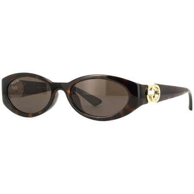 GUCCI | 時尚大雙G橢圓框太陽眼鏡 |斑斕玳茂