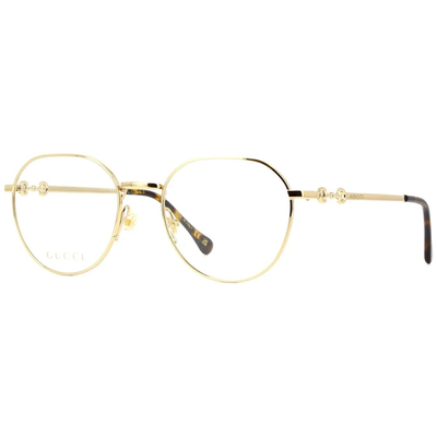 GUCCI |馬銜扣細邊圓框眼鏡 |金/玳瑁