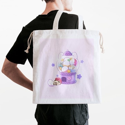 三四隻貓｜繽紛扭蛋_手提束口帆布袋