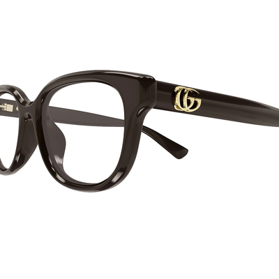 GUCCI | 經典小LOGO方框眼鏡 | 質感咖X金