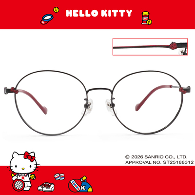 三麗鷗夢幻隊▪︎HELLO KITTY｜蝴蝶結粉光 圓框眼鏡｜黑搭紅