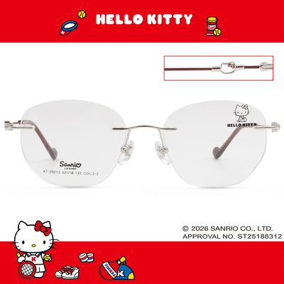 三麗鷗夢幻隊▪︎HELLO KITTY｜絲柔粉韻 多邊框無邊眼鏡｜酒紅