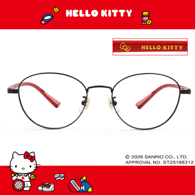 三麗鷗夢幻隊▪︎HELLO KITTY｜甜美登場 圓框眼鏡｜經典黑/紅