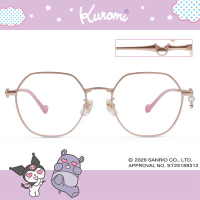 三麗鷗夢幻隊▪︎酷洛米｜黑甜系骷顱吊墜 梨圓框眼鏡｜嫩莓粉