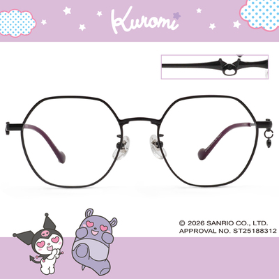 三麗鷗夢幻隊▪︎酷洛米｜黑甜系骷顱吊墜 梨圓框眼鏡｜俏皮黑X紫
