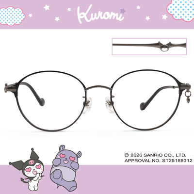 三麗鷗夢幻隊▪︎酷洛米｜闇夜骷顱吊墜 梨圓框眼鏡｜微光黑