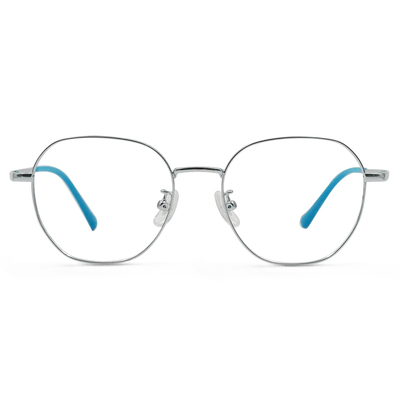 MICKY KIDS｜微笑太陽 多邊框眼鏡｜鋼鐵銀/藍