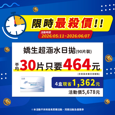 【嬌生】限時優惠！超涵水日拋90片4盒5,678元