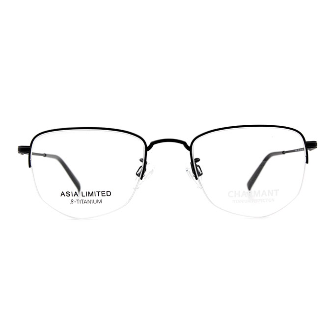 CHARMANT β-鈦 簡約多邊型眉框眼鏡 ▏鋼琴黑/黑