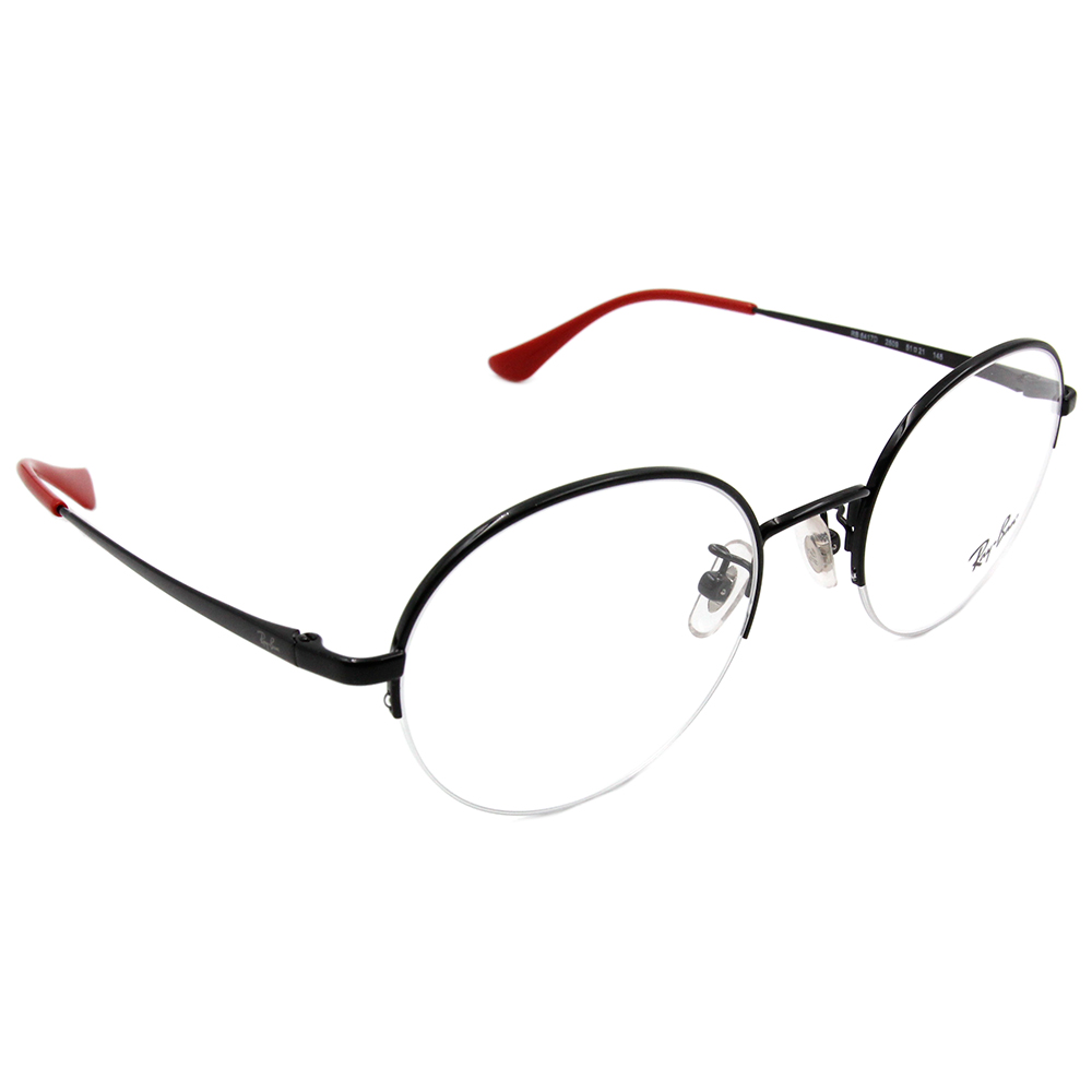 Ray Ban l 質感半框造型圓框眼鏡 經典黑/紅