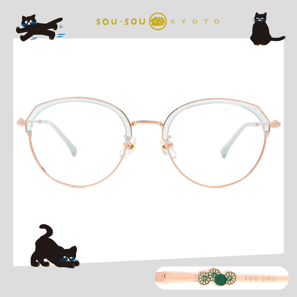 SOU・SOU l 圓與小菊 復古眉框✿果凍綠