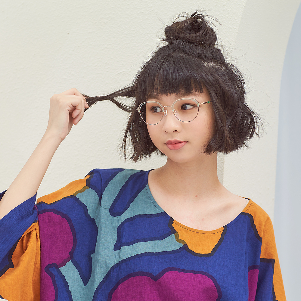 SOU・SOU l 圓與小菊 復古眉框✿果凍綠