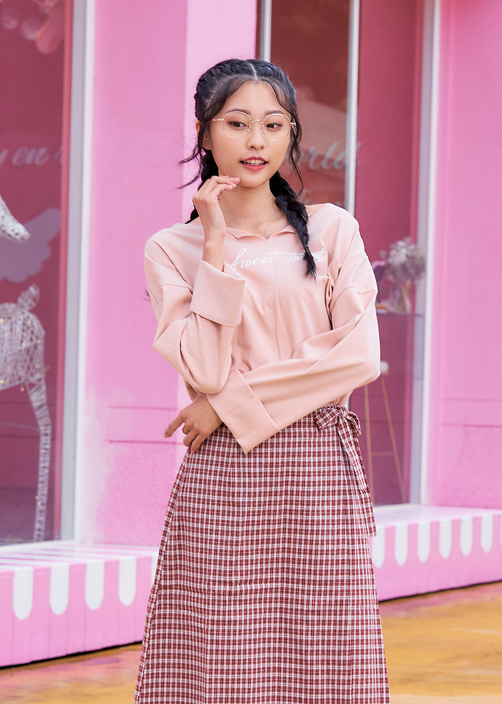 Disney-粉萌季 l 維尼的蜂蜜罐 圓框眼鏡 粉嫩藍