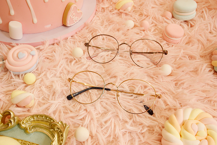 Disney-粉萌季 l 維尼的蜂蜜罐 圓框眼鏡 粉嫩藍