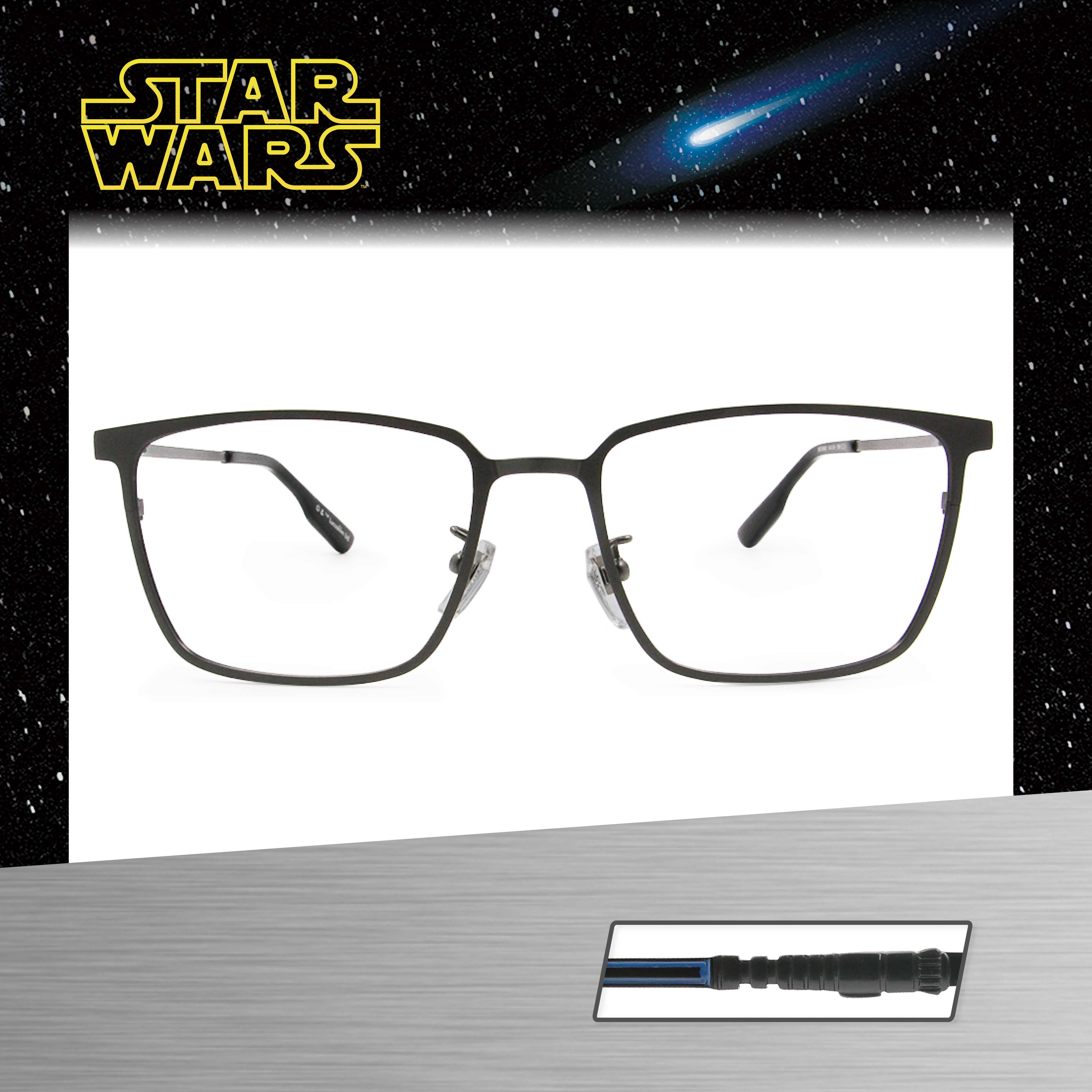 Star Wars：原力光劍 路克·天行者 長方框眼鏡︱鐵灰