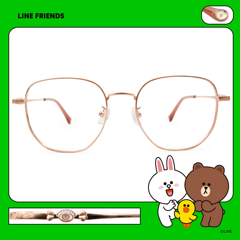 LINE FRIENDS★熊大款｜puppy小零食 多邊框眼鏡｜箔金粉
