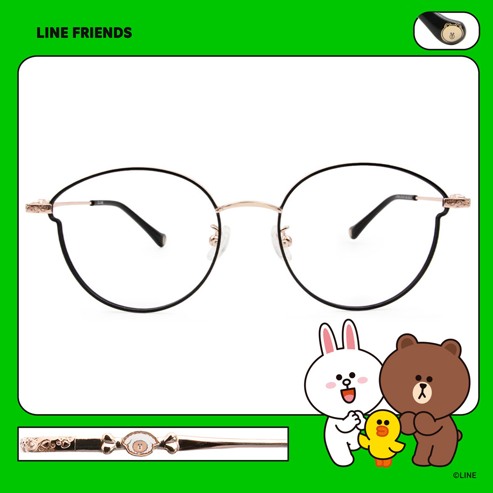 LINE FRIENDS★熊大款｜puppy小零食 造型框眼鏡｜曜黑金
