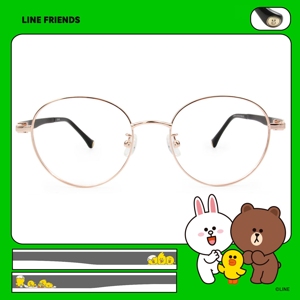 LINE FRIENDS★莎莉款｜玩耍小雞 橢圓框眼鏡｜動感金
