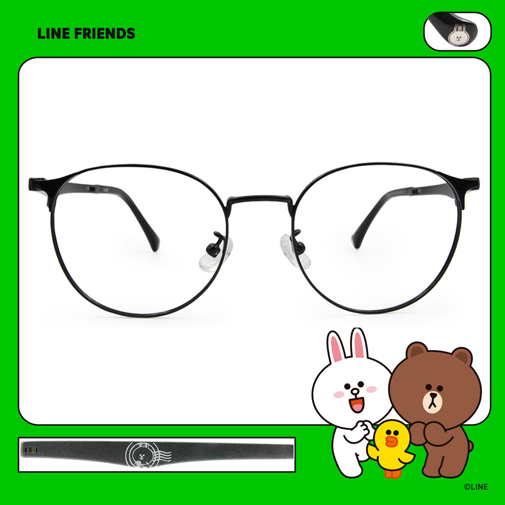 LINE FRIENDS★兔兔款｜紀念郵戳 圓框眼鏡｜亮眼黑