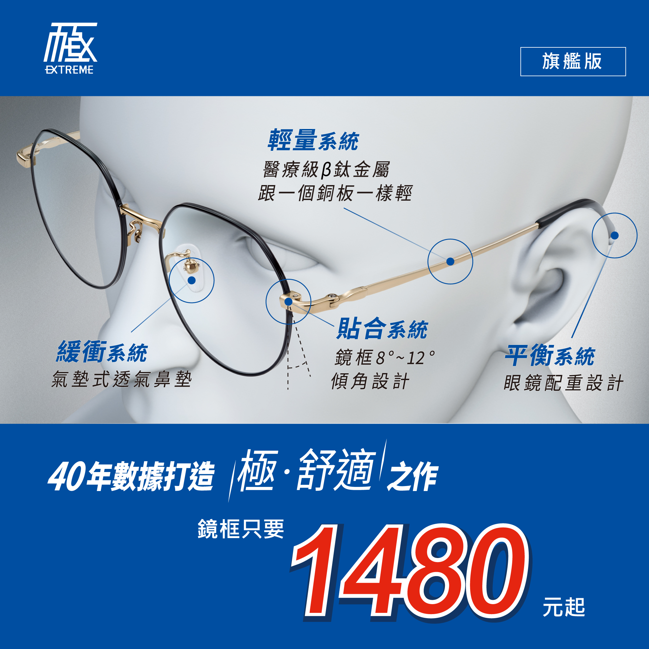 極．舒適系列｜極穩重 多邊框眼鏡｜千歲綠