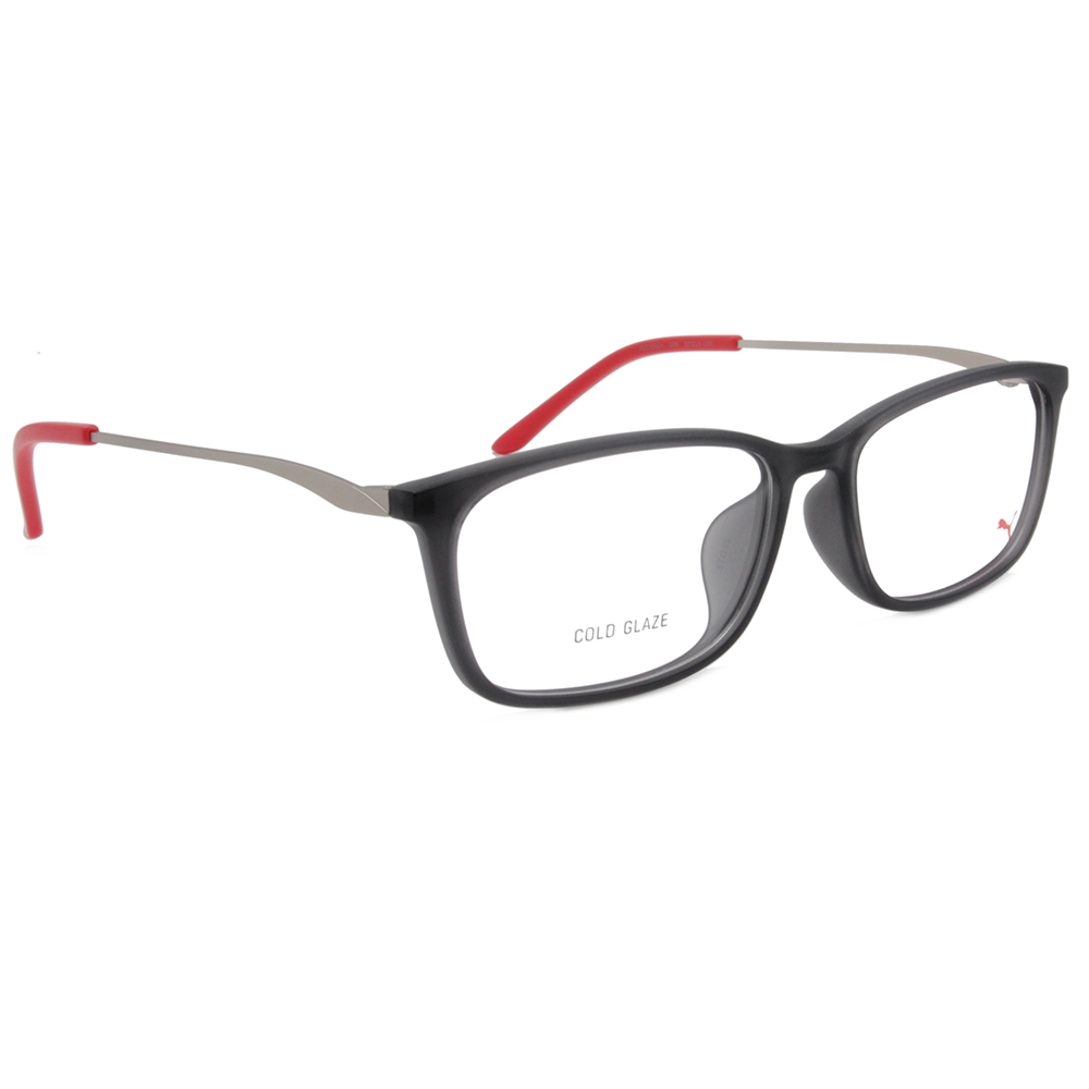 PUMA l 細邊流線方框眼鏡 霧面黑/紅
