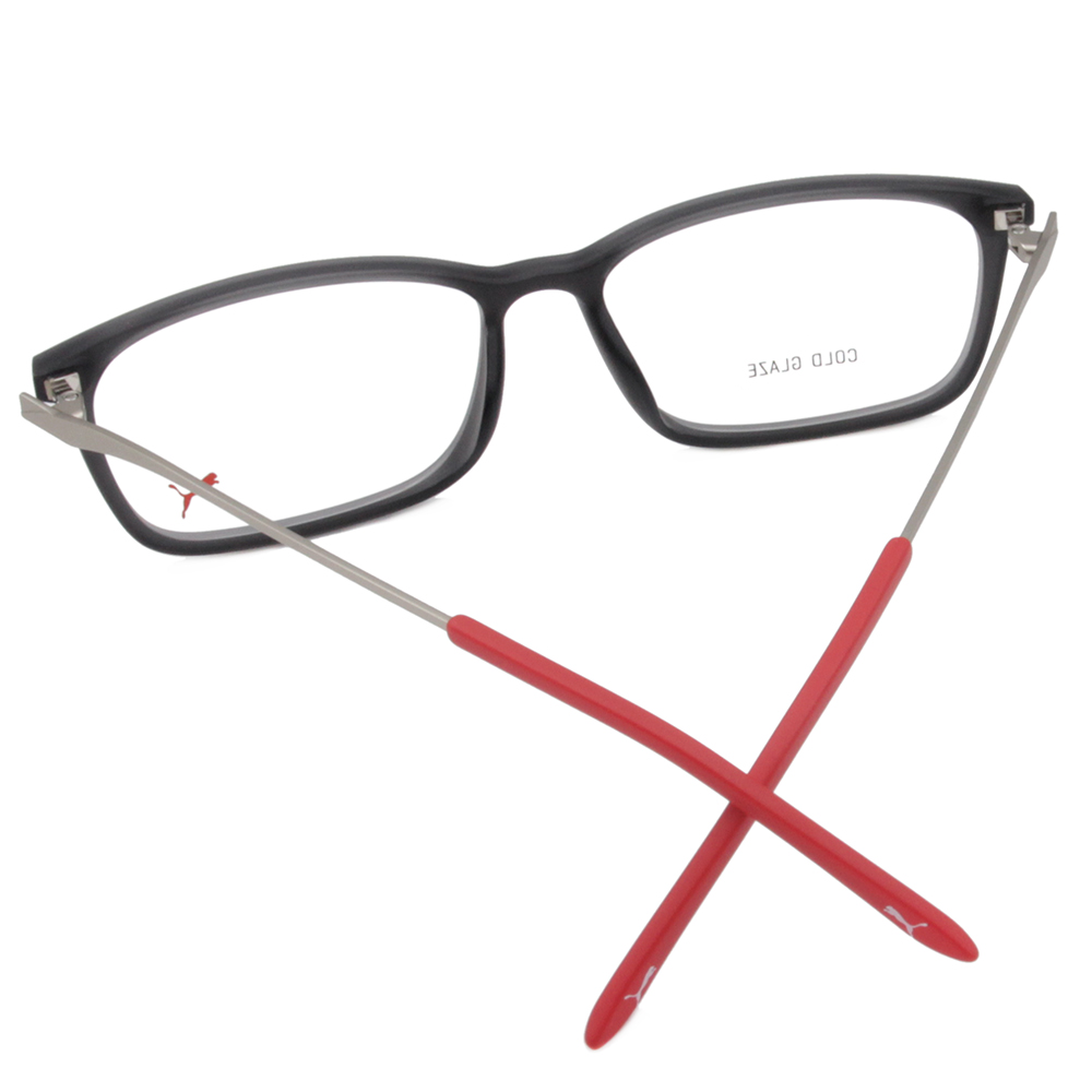 PUMA l 細邊流線方框眼鏡 霧面黑/紅