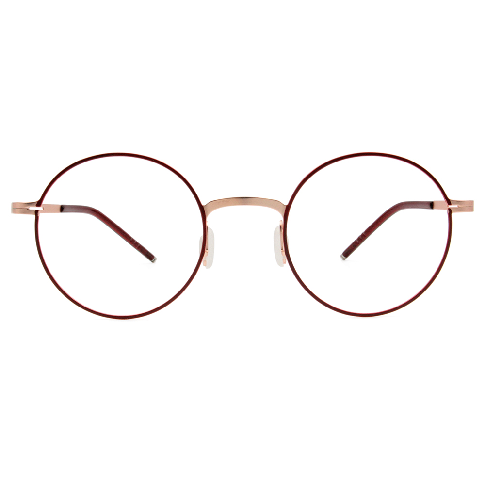 極．纖細輕款｜輕彈造型圓框眼鏡 殷紅/玫瑰金