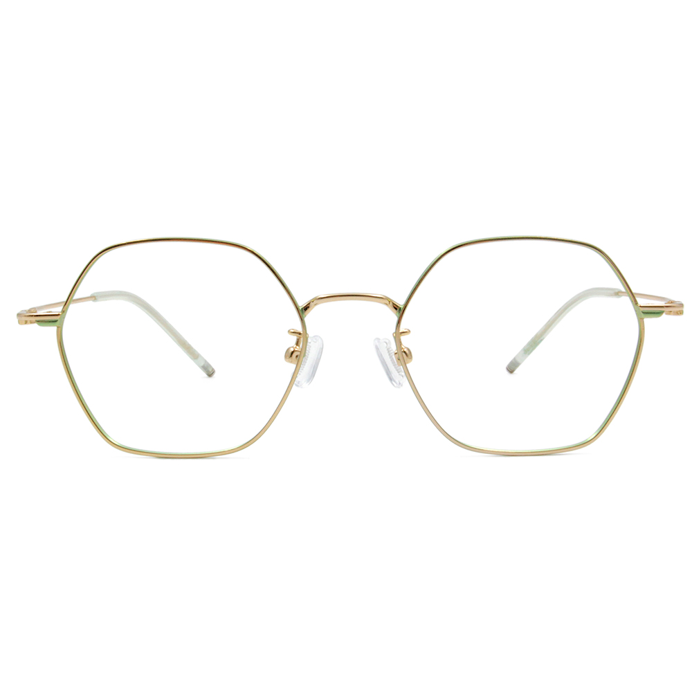 極．纖細輕款｜知性款多邊框眼鏡 質感金/綠