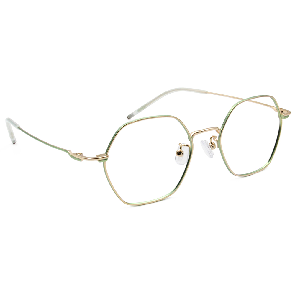 極．纖細輕款｜知性款多邊框眼鏡 質感金/綠