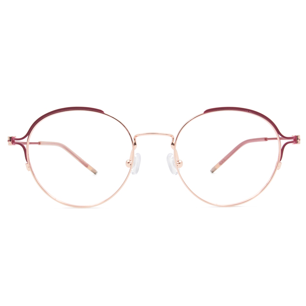 極．纖細輕款｜線圈造型波士頓框眼鏡 玫瑰金/紅