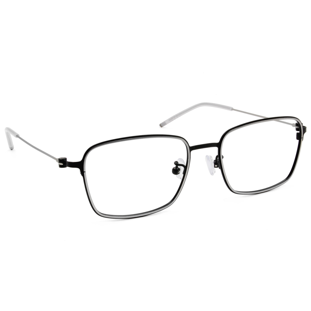 極．纖細輕款｜銀圈極細邊方框眼鏡 霧面黑