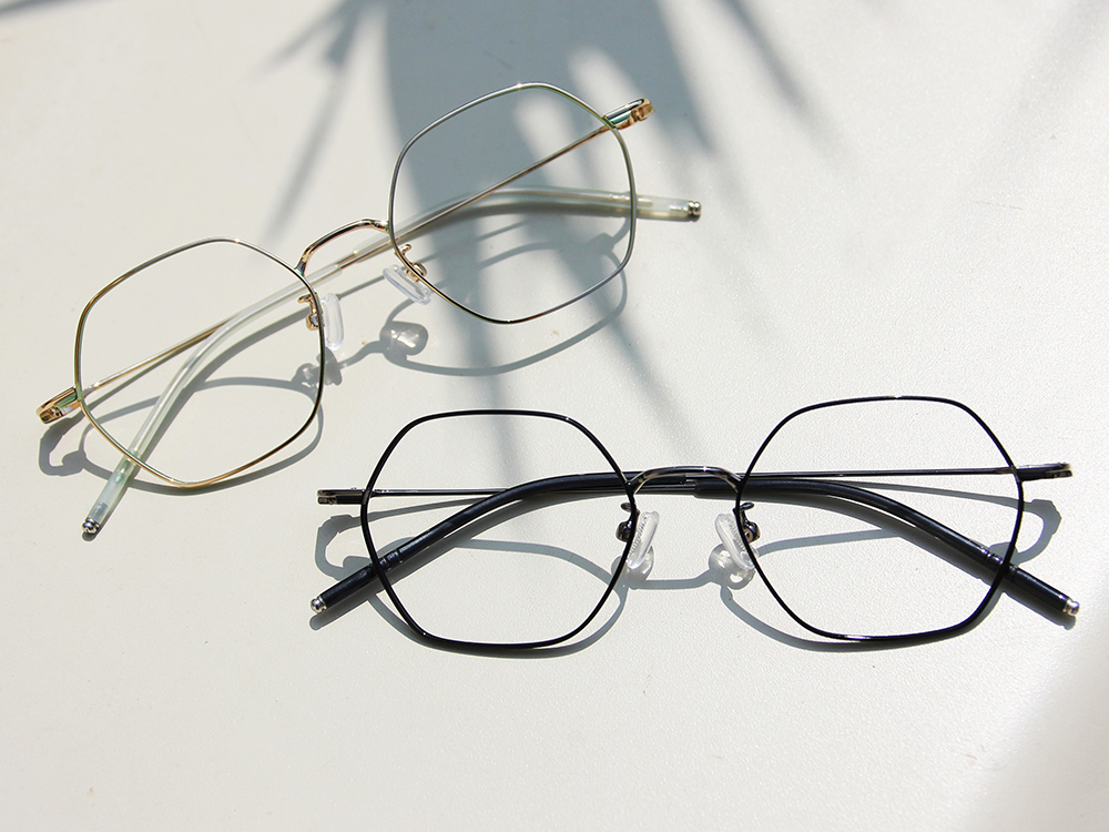 極．纖細輕款｜知性款多邊框眼鏡 質感金/綠