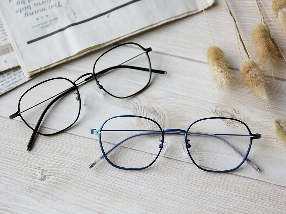 極．纖細輕款｜造型方框眼鏡 金屬藍