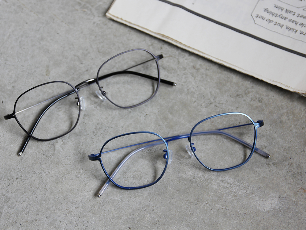 極．纖細輕款｜造型方框眼鏡 金屬藍